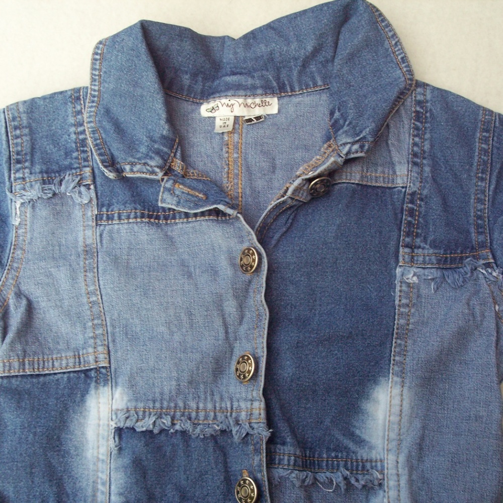 My Michelle Dress Sz 7 Girl Blue Faded Denim Patch - Picture 3 of 4